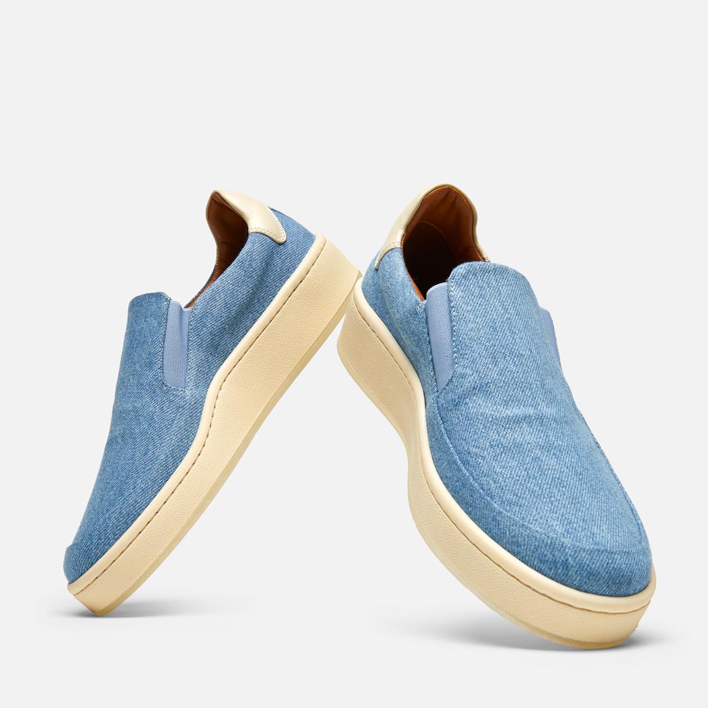 Gardy Sneakers, Pacific Blue Jean and Beige Straw Lambskin