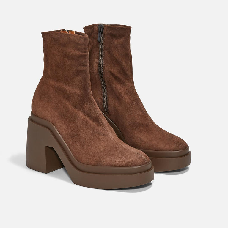 NINA ANKLE BOOTS, BROWN SUEDE LAMBSKIN