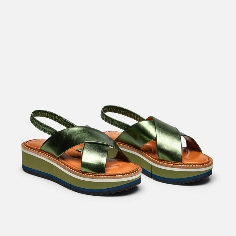Freedom Sandals, Aloe Green Metal Lambskin