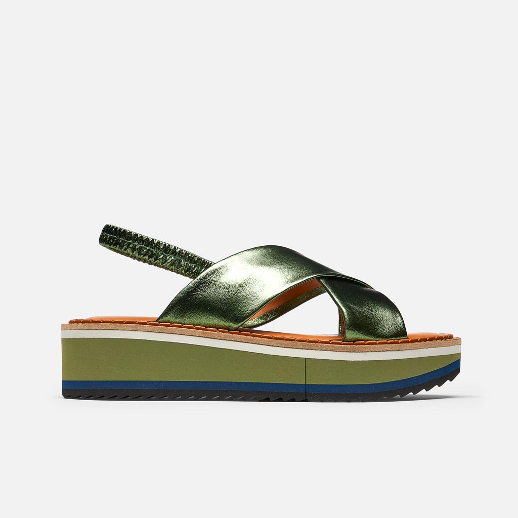 Freedom Sandals, Aloe Green Metal Lambskin